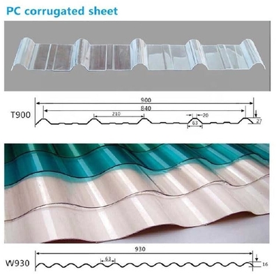 0.8mm-3mm PC Corrugated Sheet , Clear Building Roofing Polycarbonate Sheet